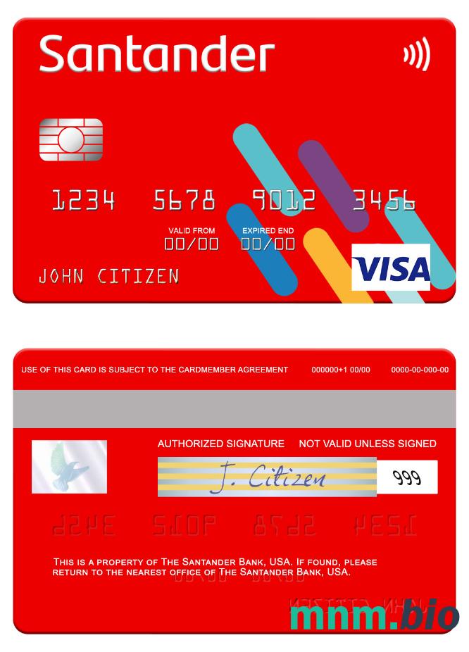 USA Santander Bank przykład karty visa w formacie PSD